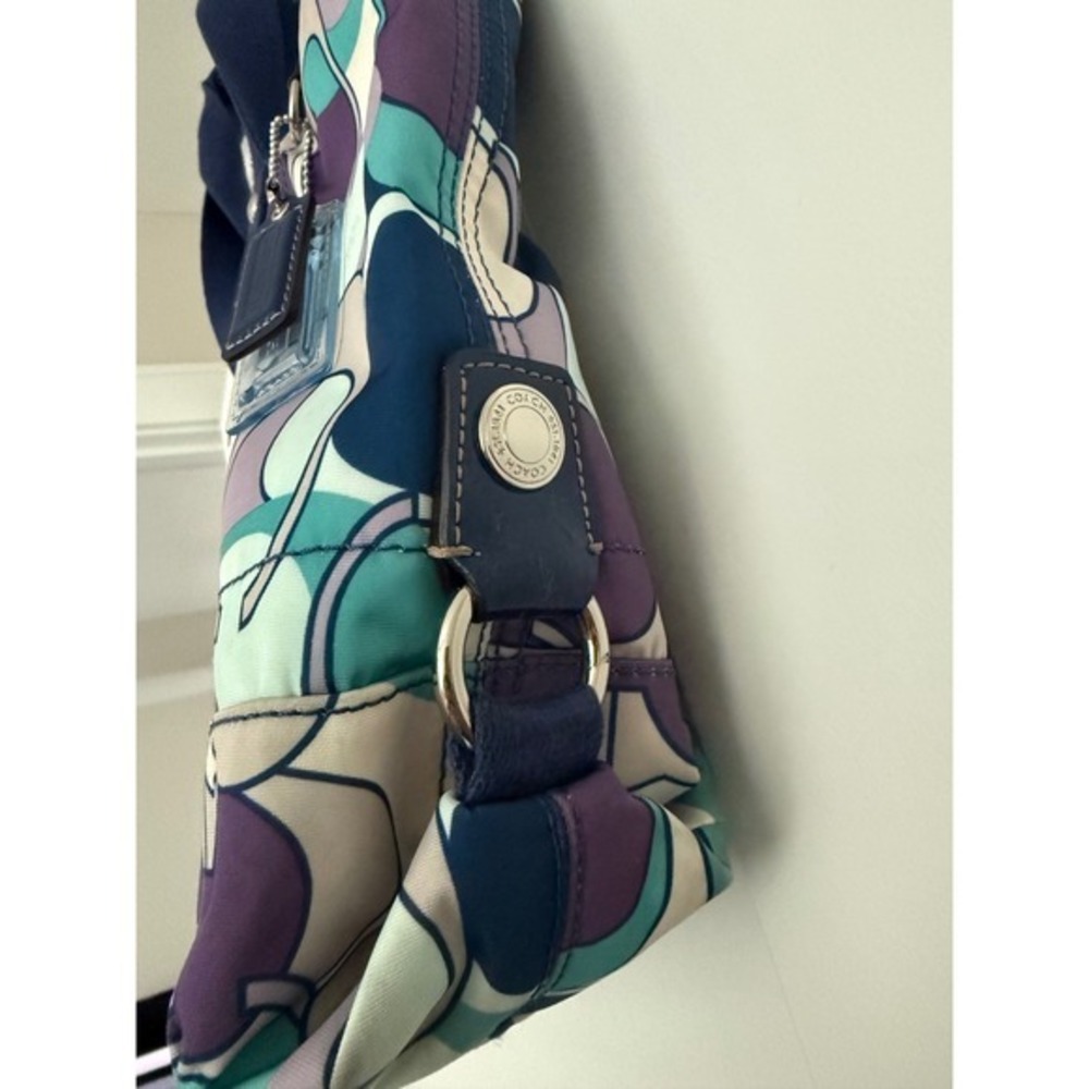 Coach Poppy Signature Tote Bag Multicolor Purple Teal Canvas M1163-117178 Flaw - Picture 5 of 17